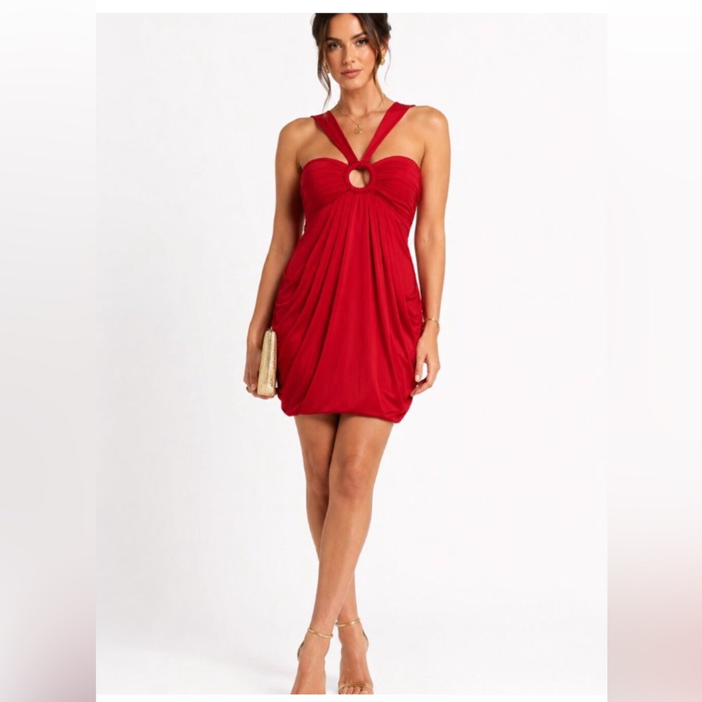 BCBGMaxAzria Coral Cutout Grecian Drape Mini Dress Sz S